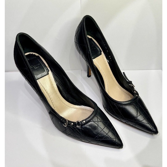 Christian Dior Cannage Pattern Black Leather Pumps Size 6.5 /I.T. 8.5 - Picture 2 of 7